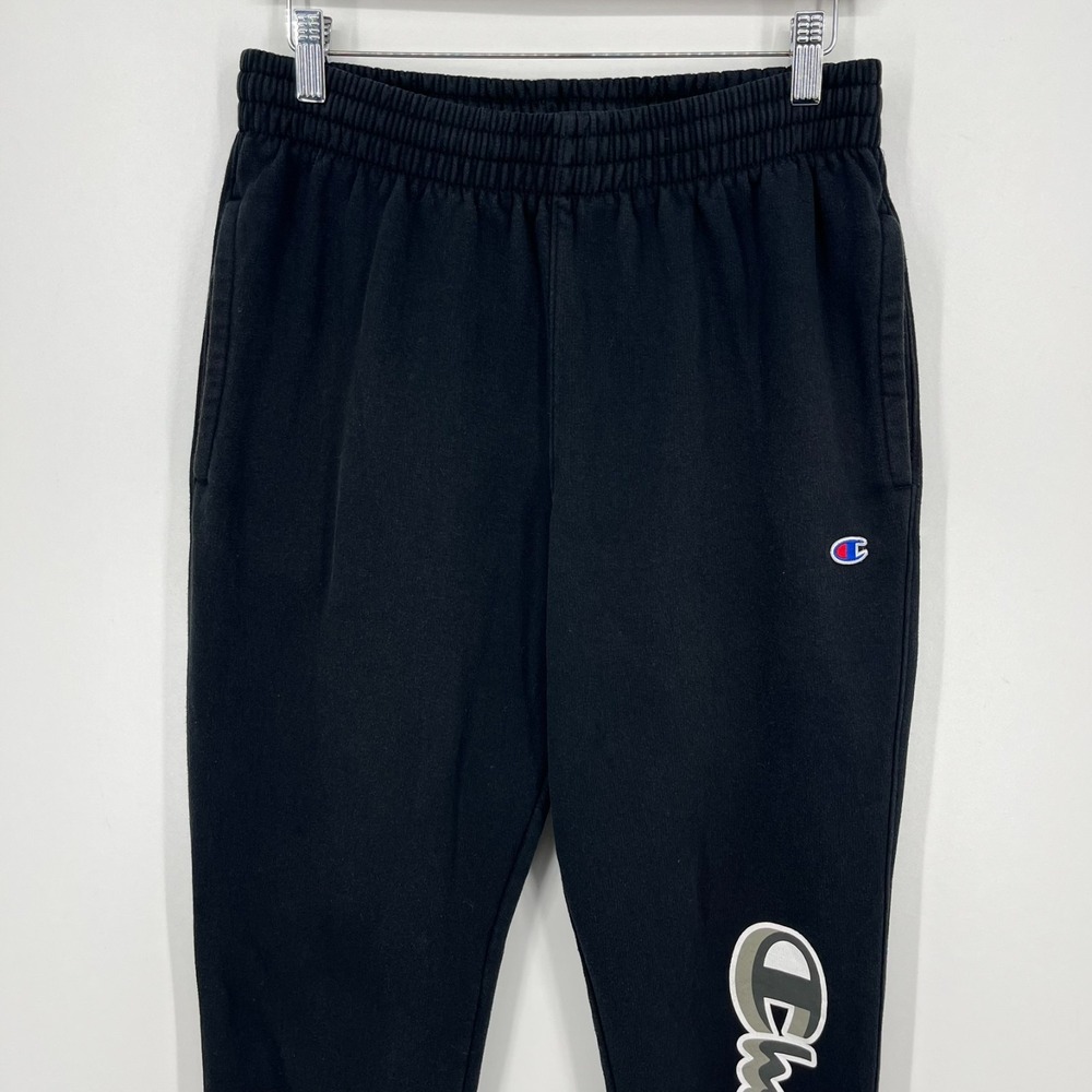 Champion Sweatpants Men's Size M Black Tapered Leg Pockets Drawstring - Picture 2 of 9